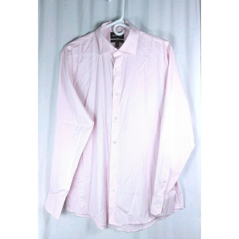 Bonobos Stretch Slim Fit White Pink Plaid Button Down Shirt L/S Mens 16.5